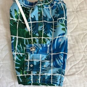 Men's Blue Tropical Grid Swim Shorts